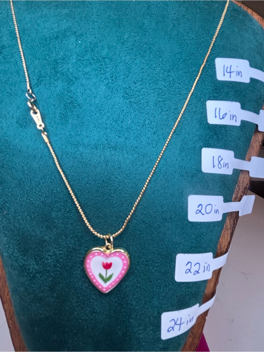 3 Gold-Tone Floral Heart & Arch Pendant Necklaces - Avon Pink, Blue, White - Picture 4 of 6